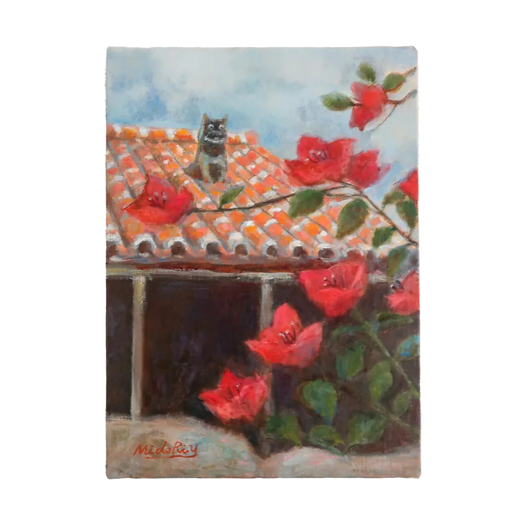 ブーゲンビリアとシーサー(石垣・武富島)